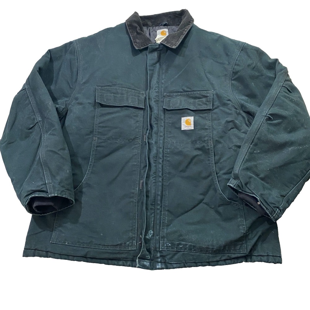 Vtg Carhartt‎ C03 Black Quilted Lined Coat Mens 52 2XL Canvas Work Winter Jacket